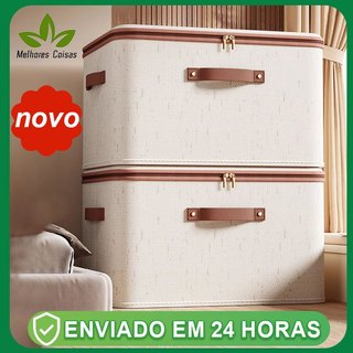 Caixa de armazenamento de algodão de roupas grande cremalheira  tecido cesta dobrável qua…