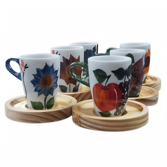 XÍCARA DE CAFÉ COM 6 PEÇAS  70 ML ,CAFÉ CHÁ  PORCELANA BRANCA ELEGANTE ,COM PIRES DE MADEIRA PINUS