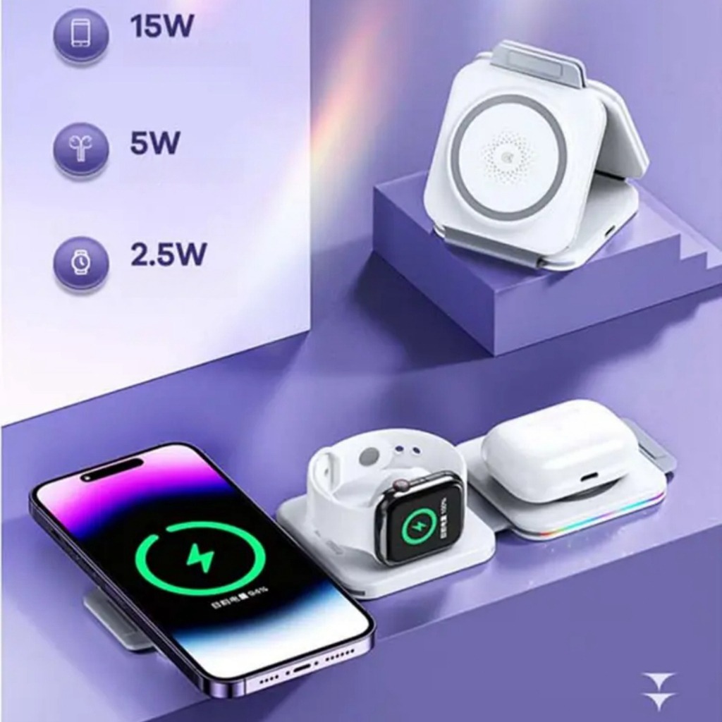 🔋 Estação de Carregamento Sem Fio 3-em-1 Magnética para Apple - Suporte Dobrável 360°J9