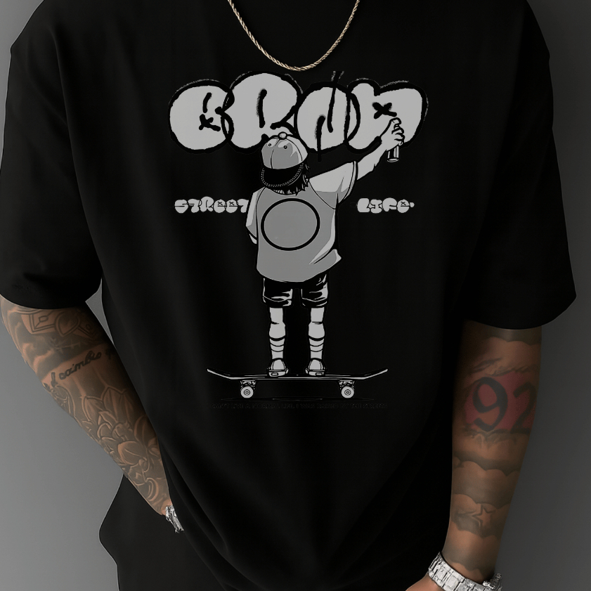 Camiseta básica algodão premium com estampa grafiteiro skate moderna para treino, academia e lazer
