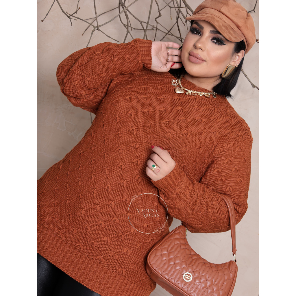 Blusa de frio Plus size trico Blusa de frio de laço feminina. em Oferta na Shopee