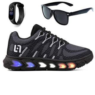 Tenis Infantil De Led Meninos Casual Preto Preto Com Luzes + Óculos e Relógio Anna Calçados em Oferta na Shopee