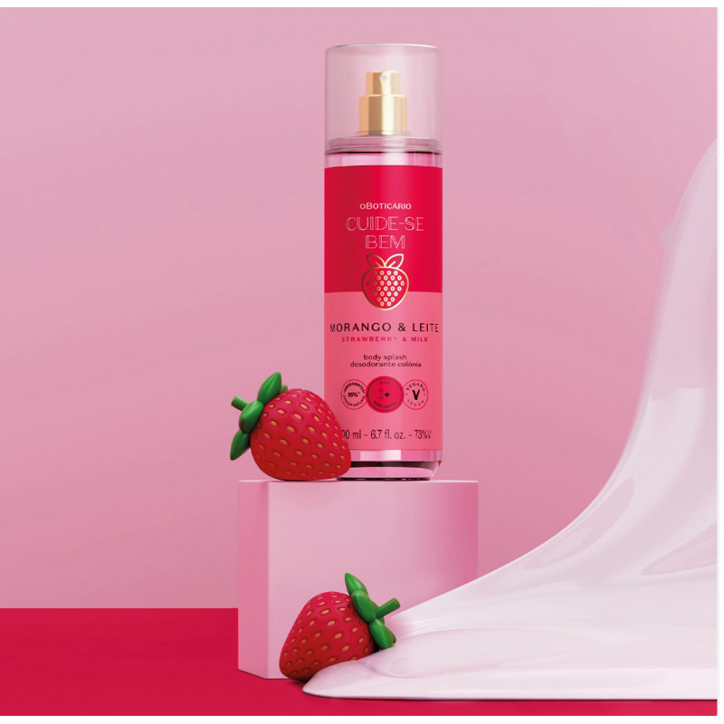 Body Splash Desodorante Colônia Cuide-se  bem  Morango e Leite 200ml