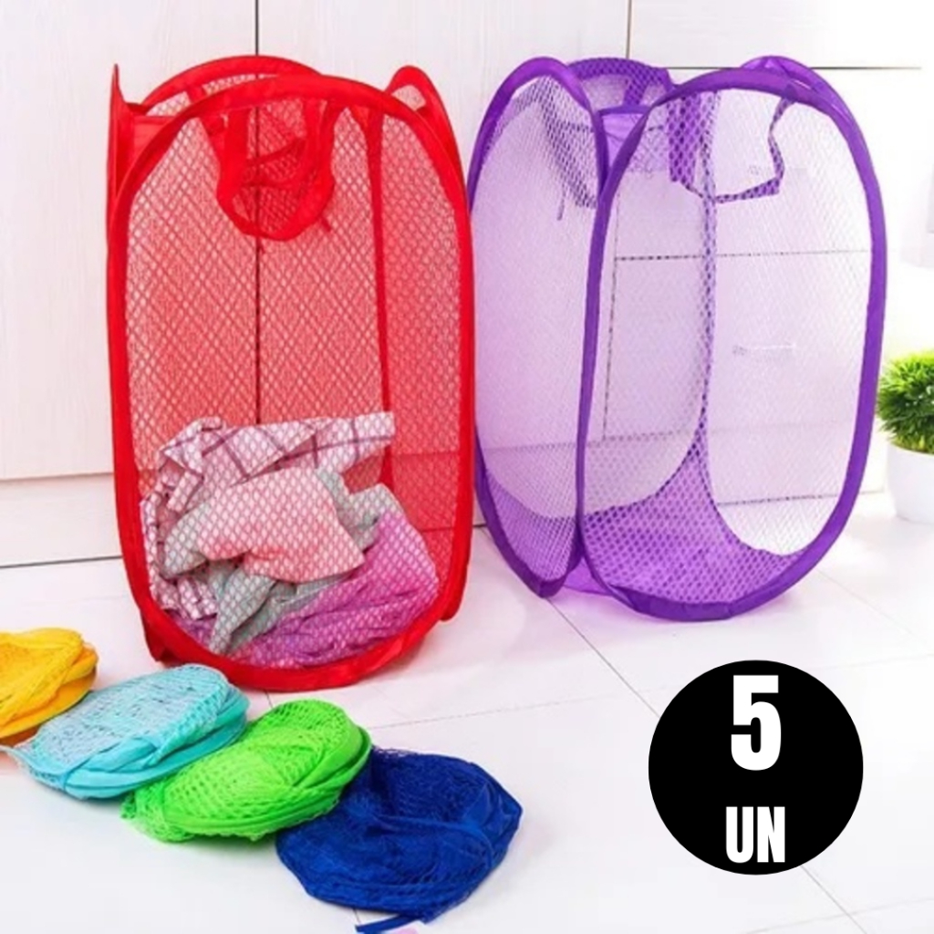KIT 5 3  2 e 1 Cesto De Roupa 36X36X58cm Caixa Dobrável Para Organização.  Diversas cores