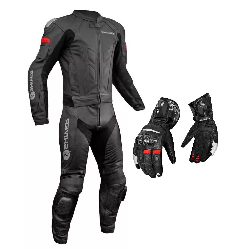 MACACÃO MOTOQUEIRO PISTA MASCULINO PILOTO SHIVER TRACK RACING SPEED SUPER BIKE ESTILO X11 TEXX + LUVA CANO ALTO CORSA