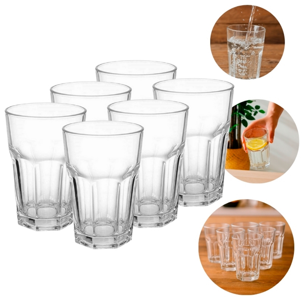 Jogo de Copos 6 Unidades 360ml Vidro Bristol Transparente - Bela Flor