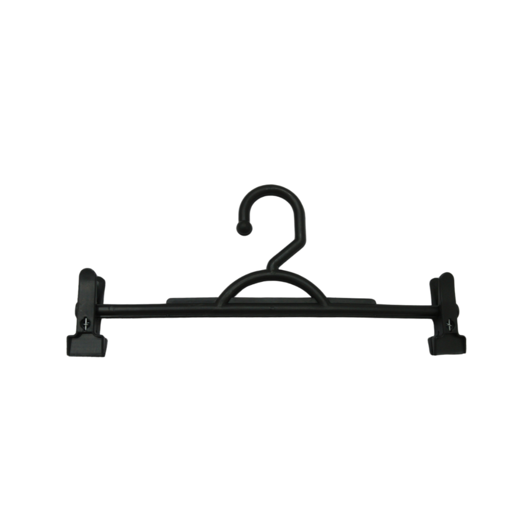 100 Cabides Plástico Prendedor Preto Saia E Calça Bermuda + 200 Presilhas