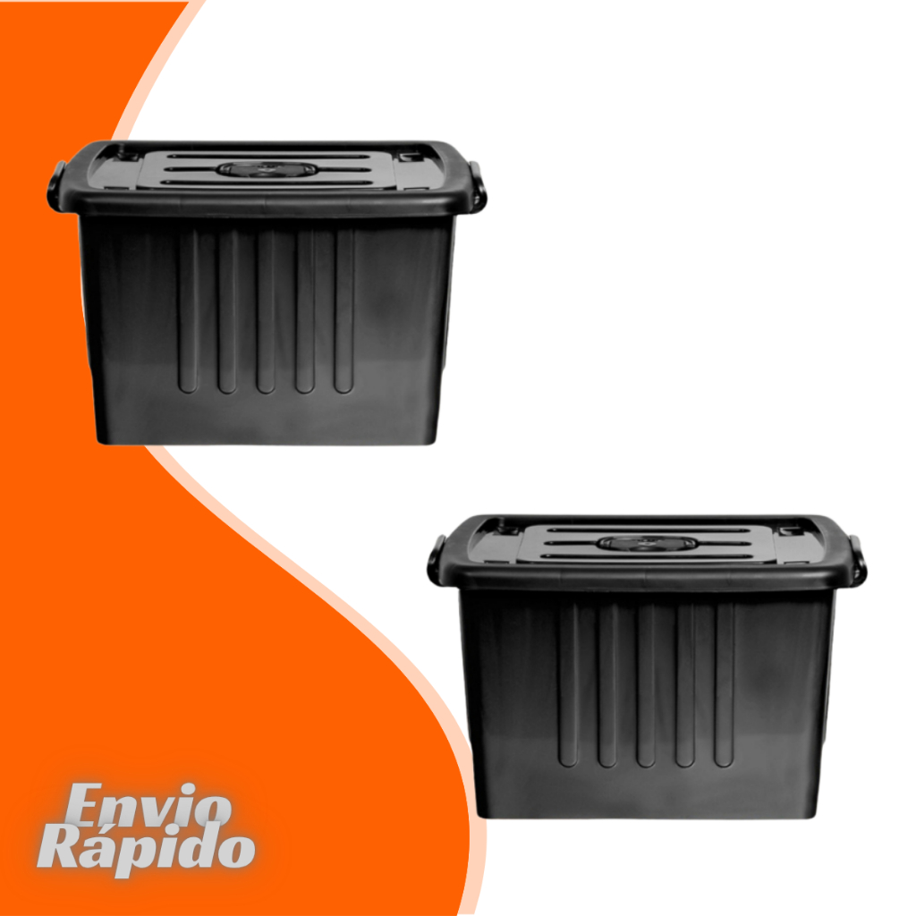 2 X Caixa Organizadora Container Com Rodinhas 54 Litros Cesto Organizador Plástico Alça Trava Empilhável Brinquedo Roupa