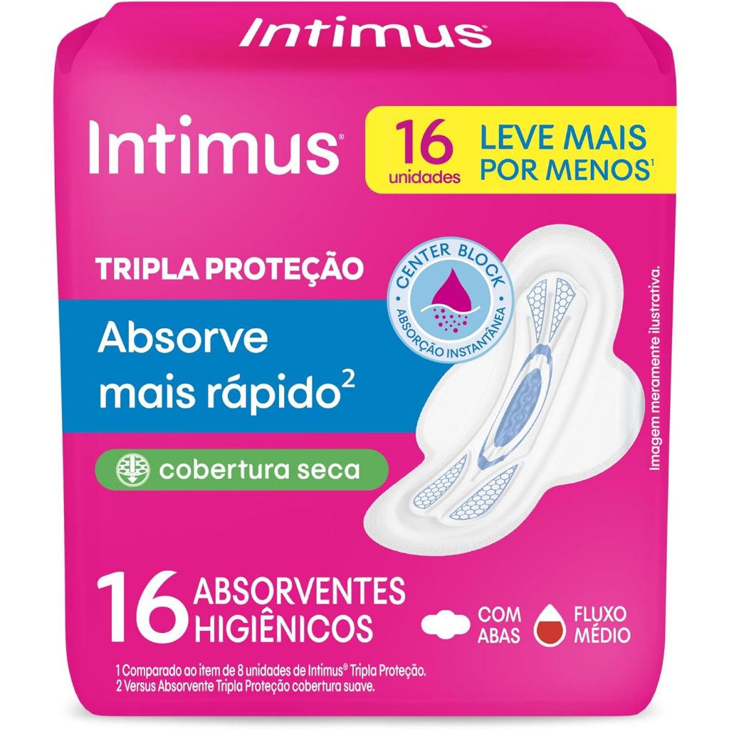 Absorvente Intimus Tripla Proteção Fluxo Médio Seca Com Abas Leve 16 Pague 14 em Oferta na Shopee