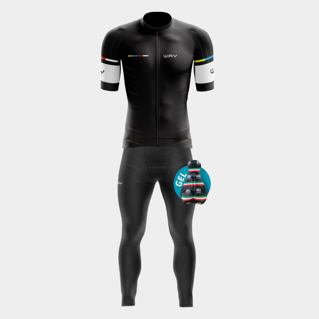 Conjunto Ciclismo Masculino Camisa Camiseta Premium Ziper Total Calça Gel Conforto Bike Pedal
