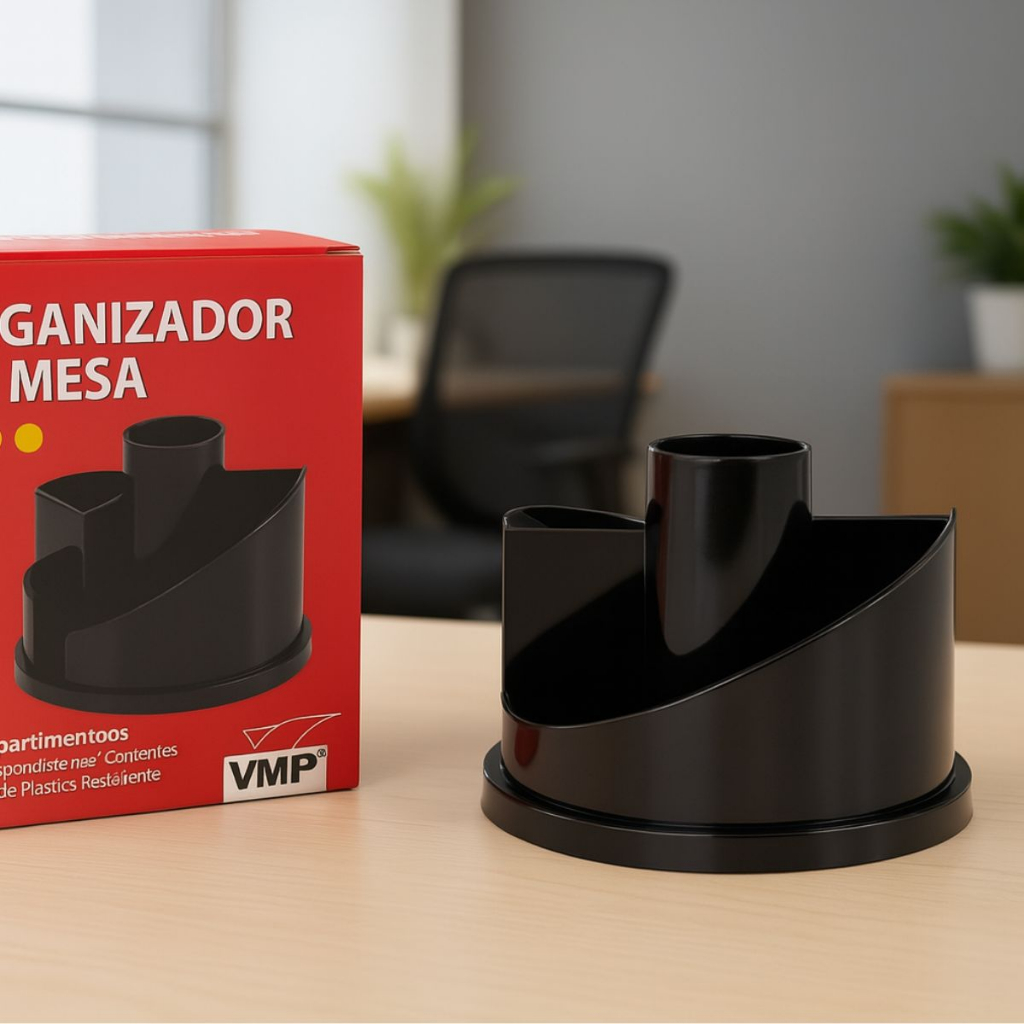 Organizador de Mesa Porta Treco Caneta Redondo Giratório Rotativo Branco Preto Escritório Escola