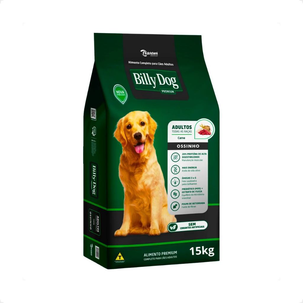 Ração Para Cães Adultos Billy Dog Sabor Carne Ossinho 15Kg