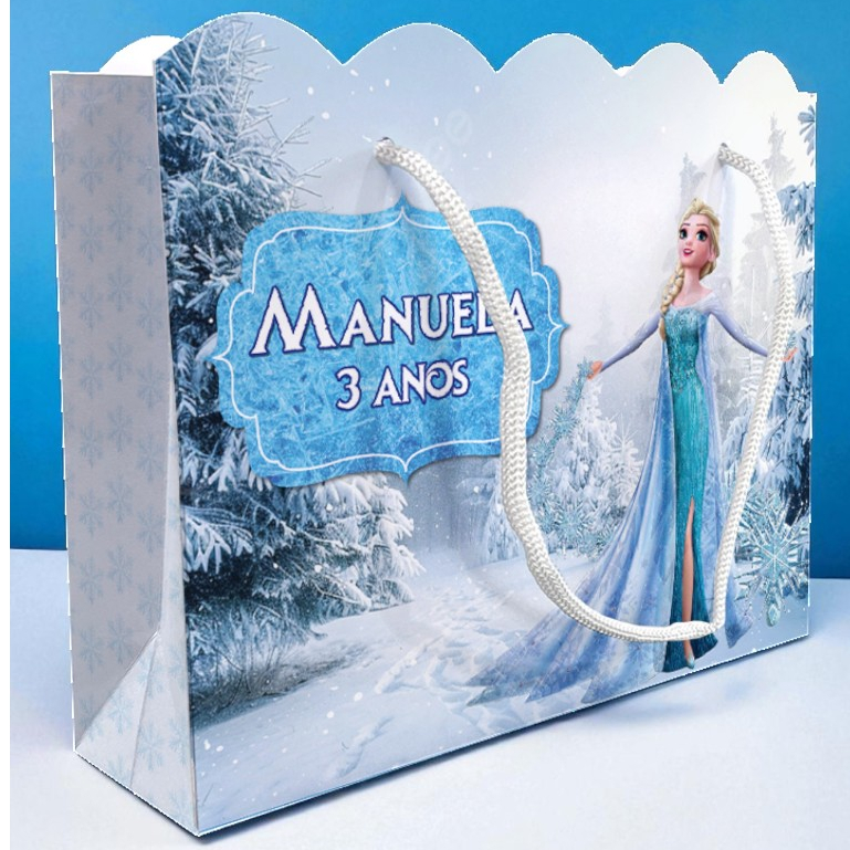 Sacolinha Frozen Ondulada Personalizada Kit Festa Lembrancinha Princesa Princesas Elsa Anna Sacola Branca