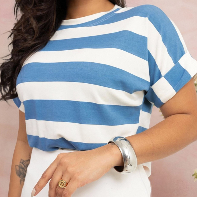kit blusas sortidas tshirt feminina listrada colorida confortável estilosa moderna de viscolycra