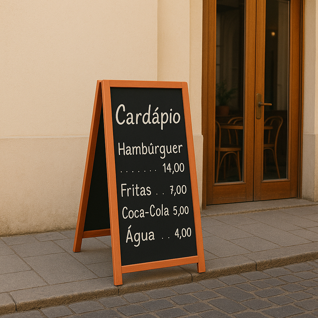 Cavalete de Calçada Duplo 100x60cm Madeira Mogno Quadro Negro para Restaurante Bar Café Loja