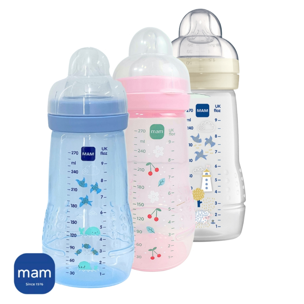 Mamadeiras para Bebe MAM 270 ml com Bico Silicone Fluxo Médio N2 Menino Menina Neutra