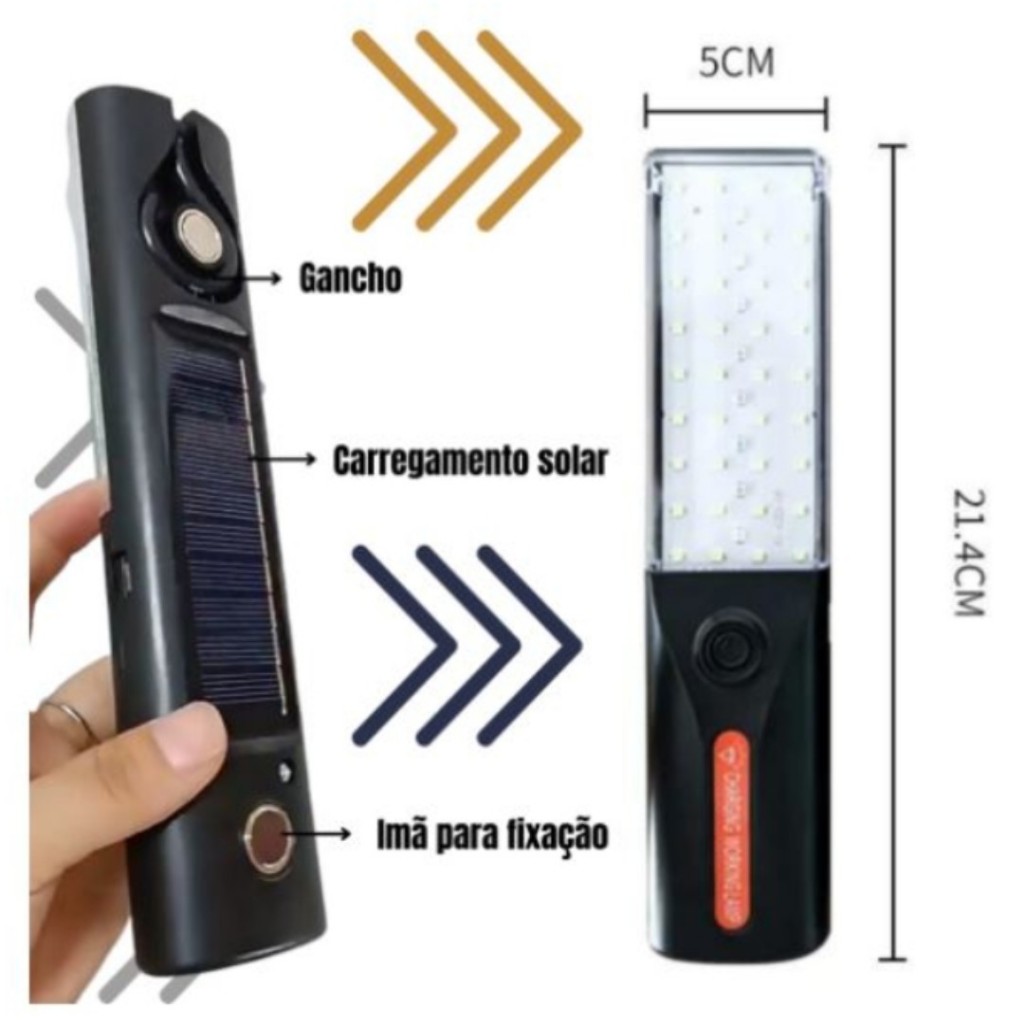 Luminária Emergência Solar Multifuncional Magnética 5 Modos USB Recarregável LR-0164