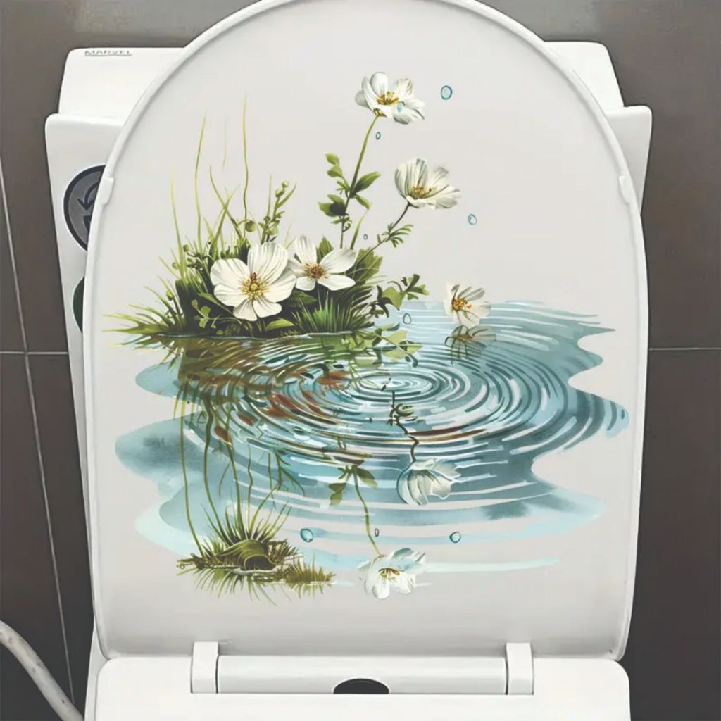 Autocolantes de Parede com Flores Pintadas e Borboletas para Embelezamento de Banheiro paisagem em Oferta na Shopee