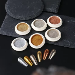 Kit 6 Pó Cromo Unhas Efeito Espelhado Metálico Gold Silver Rose Nail Art Pigmento Pronta Entrega