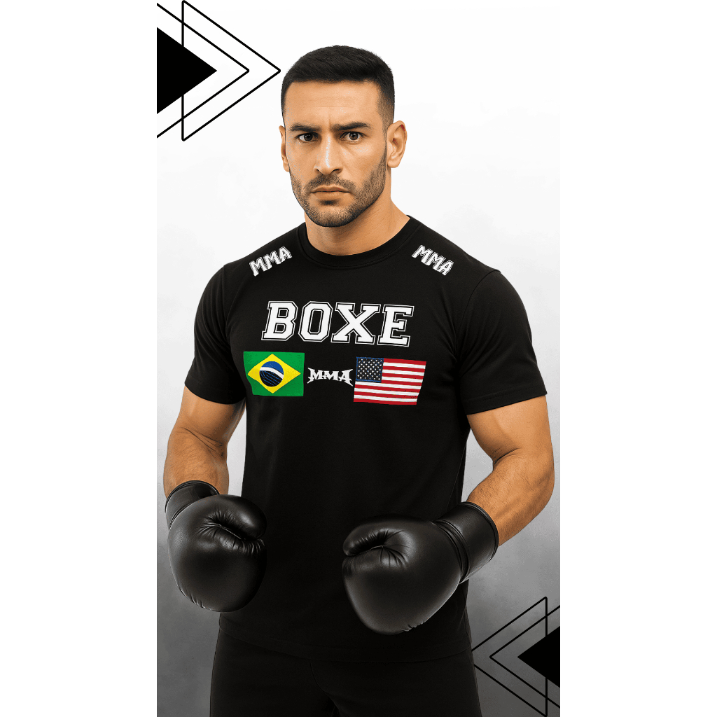Camisa De Boxe Atleta Treino Luta Boxing Masculina Academia Brasil EUA Dry Fit
