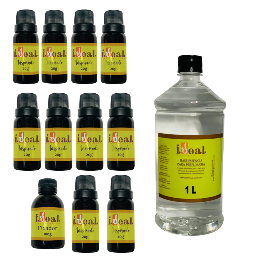 Kit com 10 Essências para Perfumes Árabes de 20 ML + 1 Base 1L + 1 Fixador 100ml