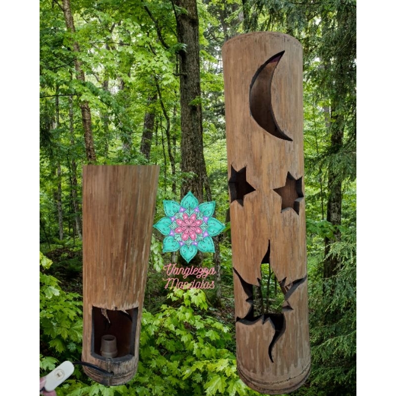 Imagem luminária de mesa bambu natural - luminária de bambu - luminária para meditação zen - luminária Artesanal de bambu