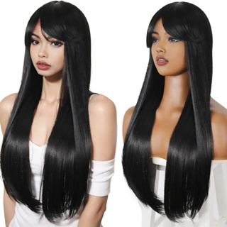 Peruca Lace Lisa Preta Com Franja 75cm Fibra Organica + Cap em Oferta na Shopee