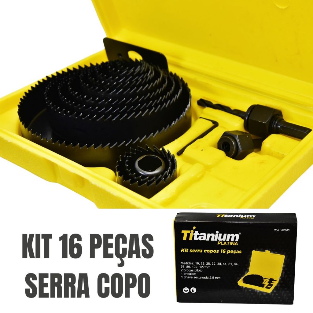 Kit Serra Copo 16 Peças Titanium com Maleta Organizadora