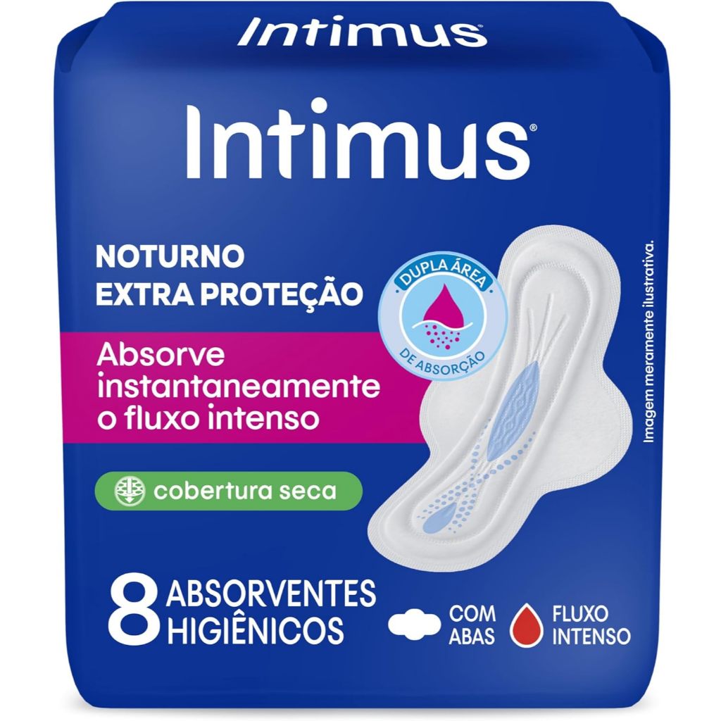 Absorvente Intimus Noturno Fluxo Intenso Seca com Abas 8 Unidades