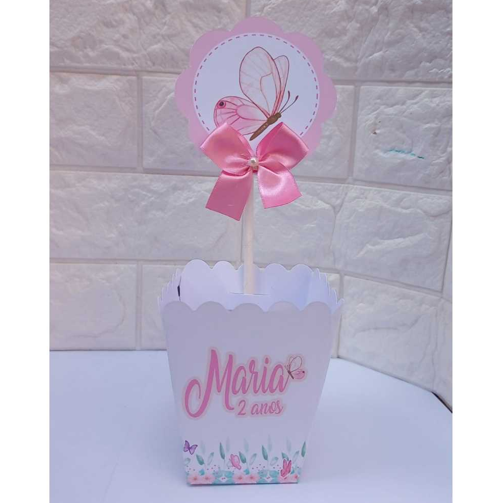 Centro de Mesa Cachepot do Jardim das Borboletas Rosa Melancia Lembrancinha Aniversário Infantil
