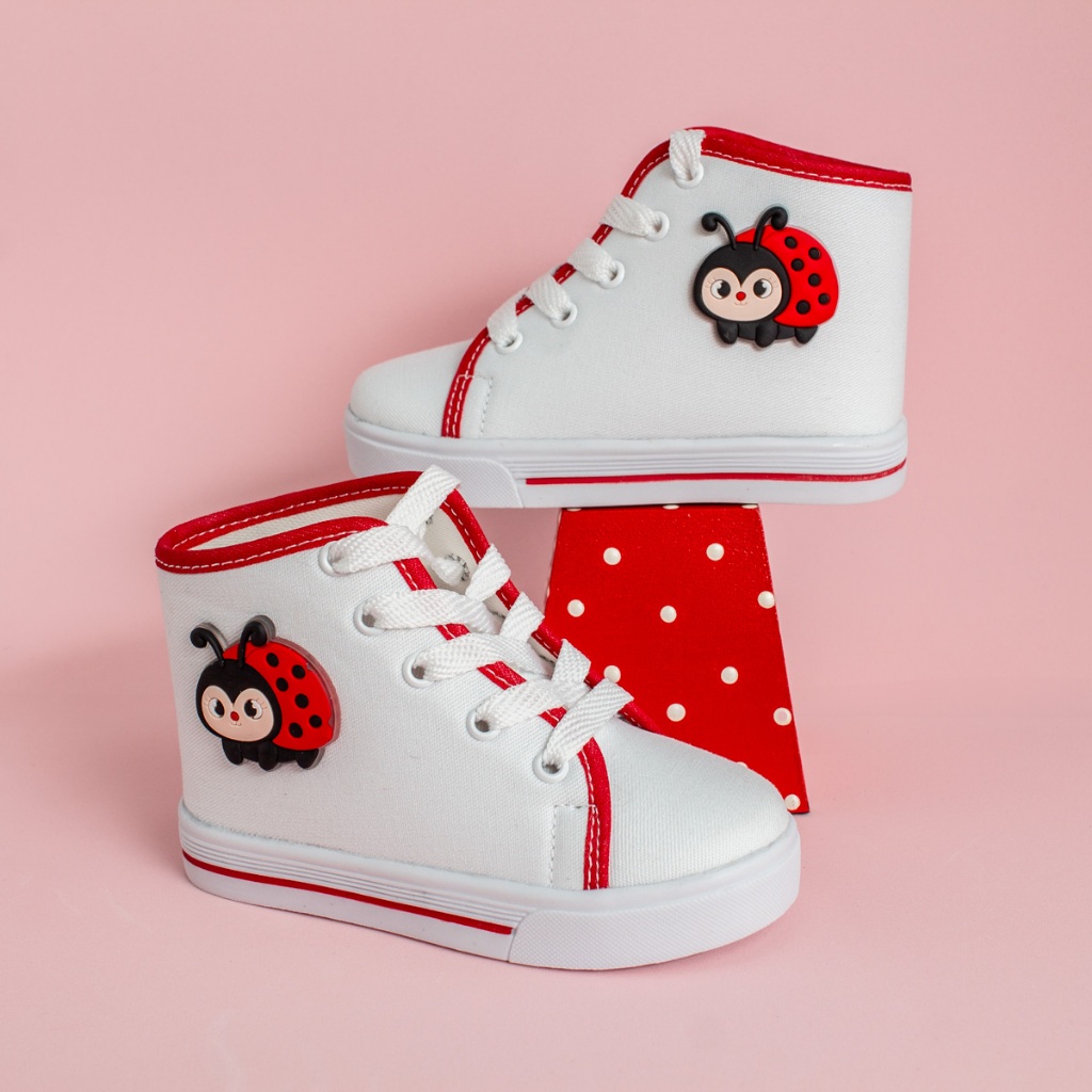 Tênis Infantil Menina Cano Alto com Enfeite de Joaninha Delicado Casual e Confortável Promoção em Oferta na Shopee