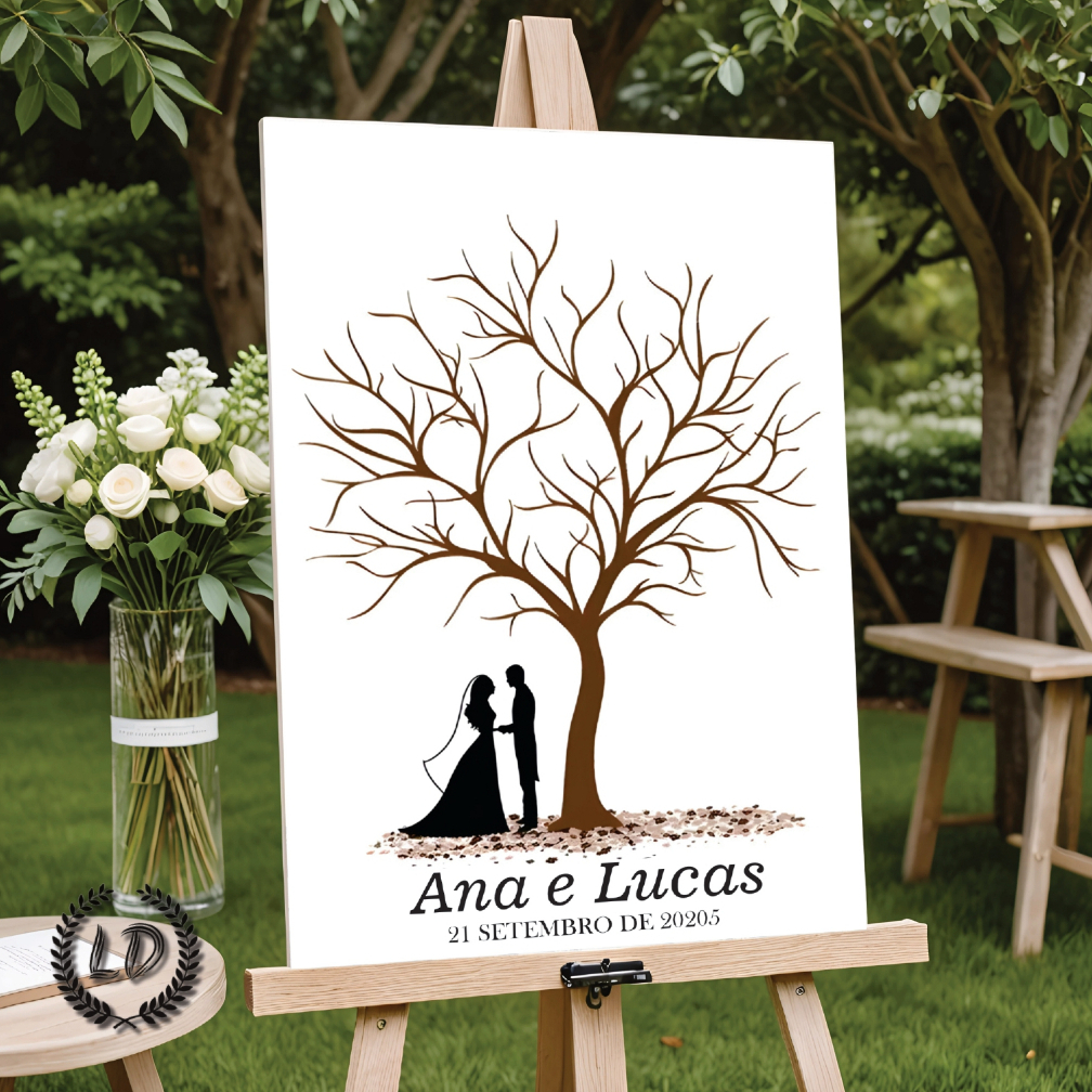 Placa Decorativa Recepção de Casamento Casal Árvore Digitais + Nome e Data Personalizado em Oferta na Shopee