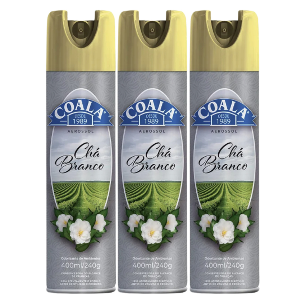 Kit 3x Odorizante De Ambientes Spray Aerossol Coala Chá Branco 400ml - Home Spray Cheirinho para casa