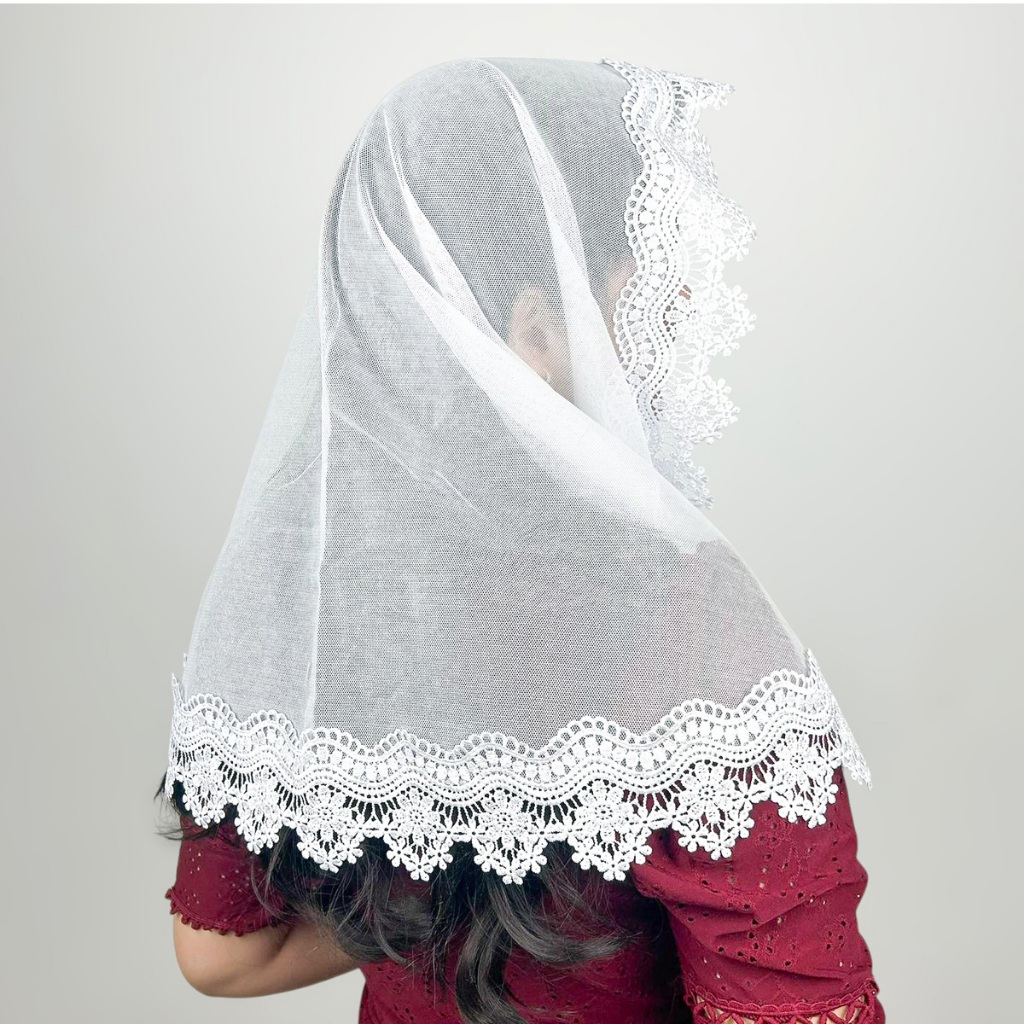 Véu Ccb Congregação Cristã Adulto Renda Guipir Larga Floral (modelo Elisa) em Oferta na Shopee