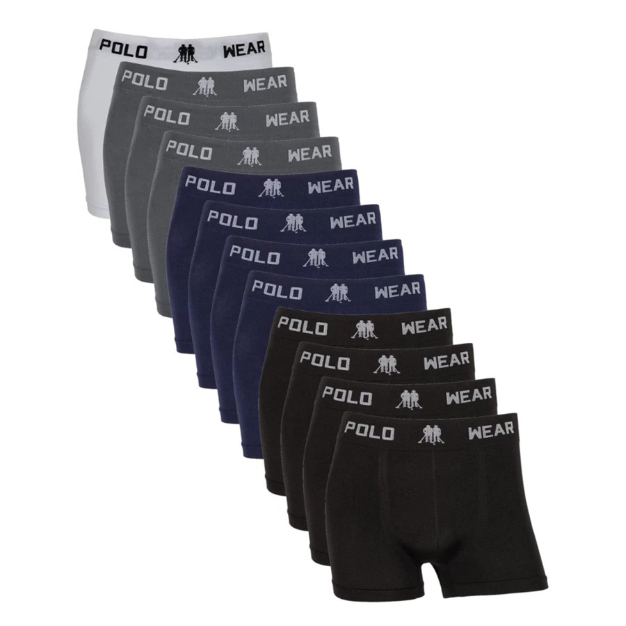 Kit 12 Cuecas Boxer PoloWear Microfibra Sem Costura Masculinas Cueca Box Adulto Confortável Sortidas