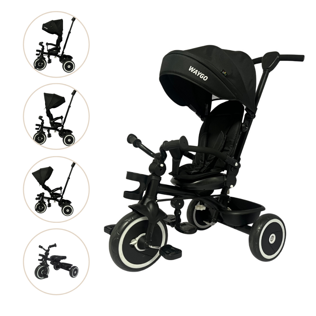 Triciclo Infantil Com Empurrador 2 em1 Waygo Preto Maxi Toys - Mom & Baby