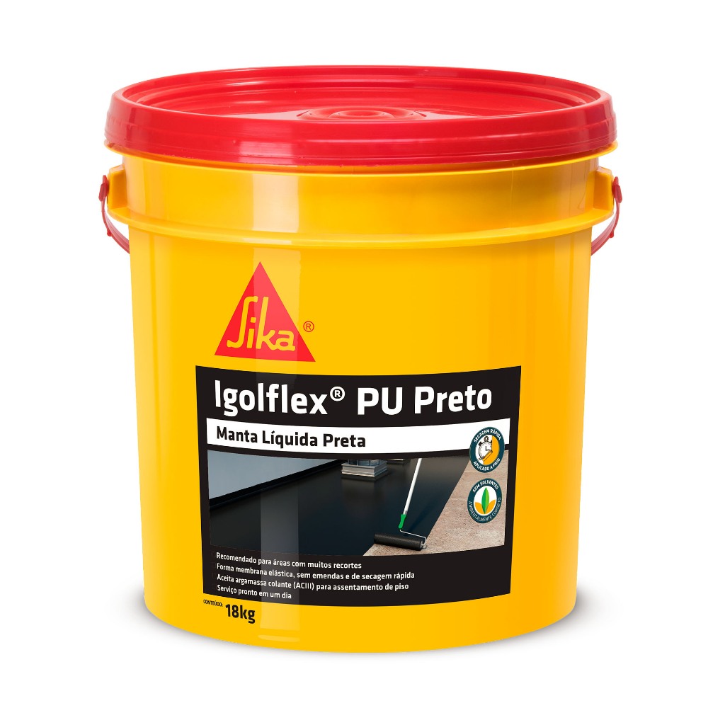 Manta Líquida Impermeabilizante para Lajes e Áreas Frias - Sika® Igolflex® PU Preto 18 kg - SIKA