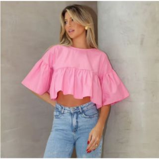 Blusinha Feminina Larga Franzida Cropped em Oferta na Shopee