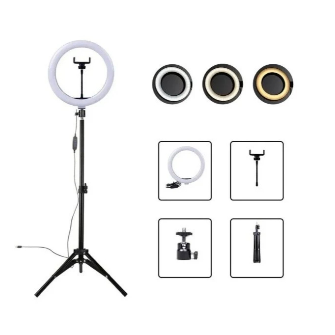 Ring Light 10' Completo Portátil 26cm + Tripé + suporte p/ celular.