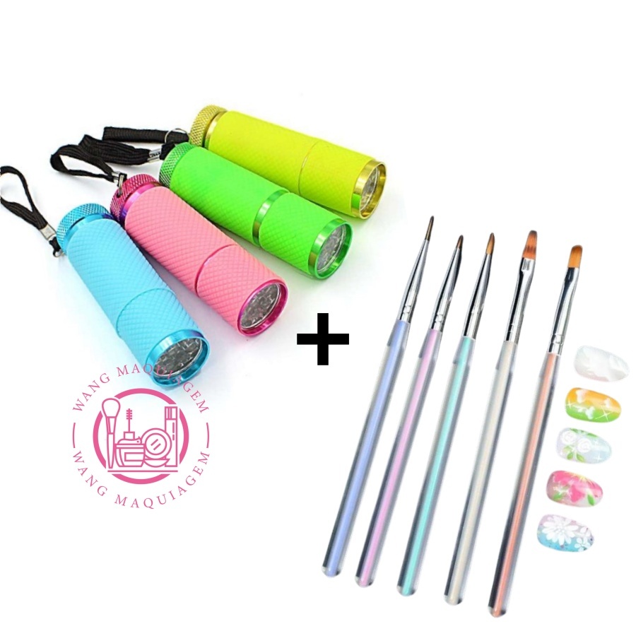 Lanterna Led Uv Cabine Portátil Para Unha + Kit 5 Pinceis Nail Art Para Unha