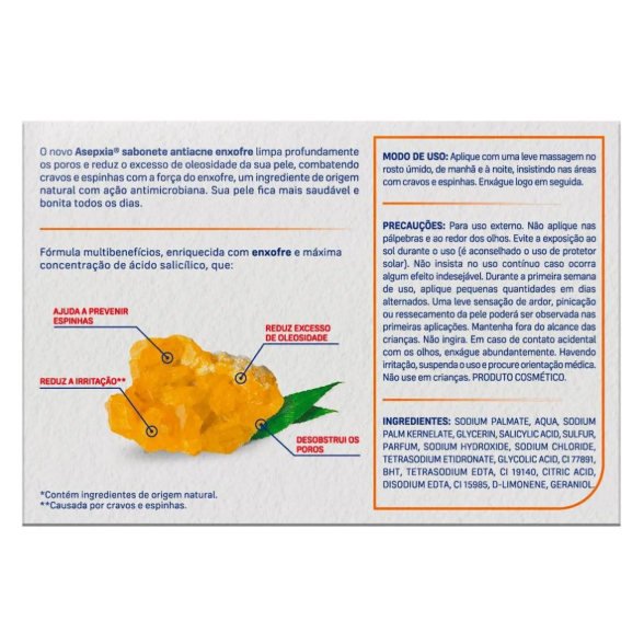Detalhes do Sabonete Antiacne Asepxia Enxofre 80g