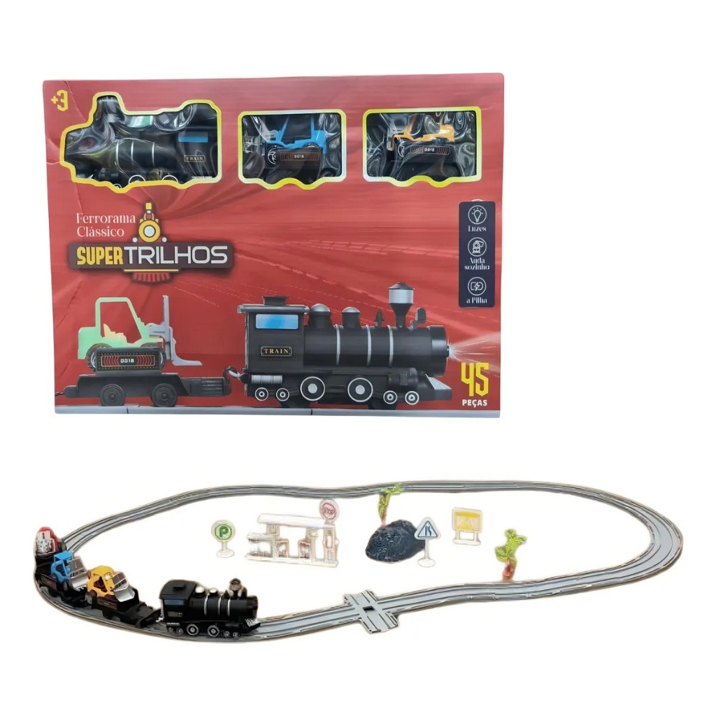 Trem ferrorama Super trilhos Locomotiva 45 peças Wellkids