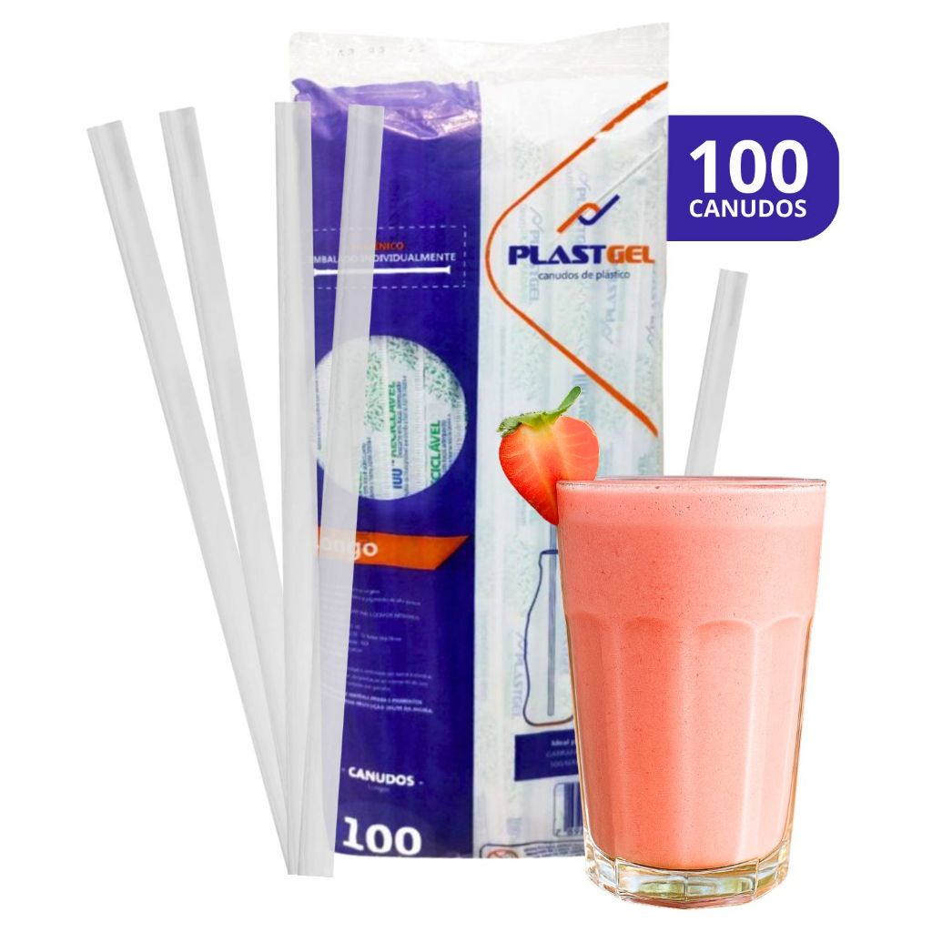 Canudo Reto Transparente 26cm Suco Dose Pacote 100 Unidades
