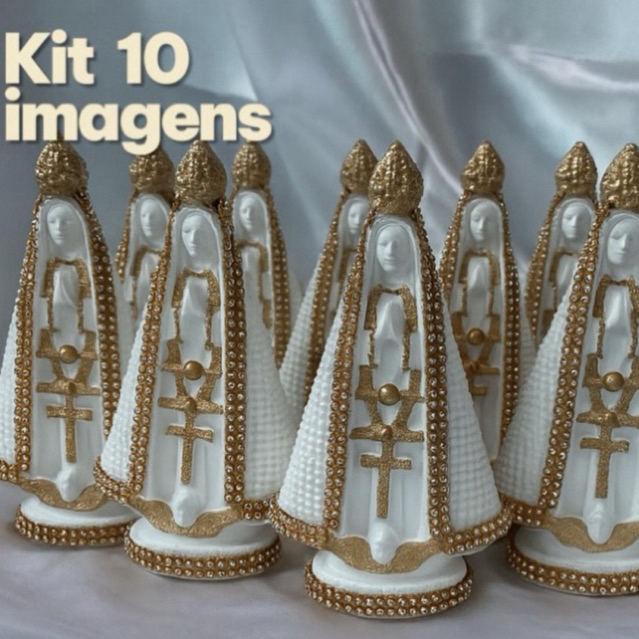 10 Imagens de Nossa Senhora Aparecida Brancas com Strass Lembranca Casamento Batizado– 15cm