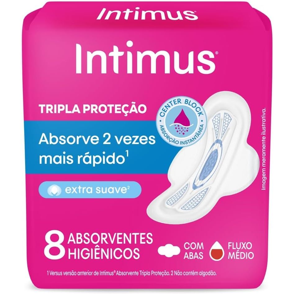 Absorvente Intimus Tripla Proteção Fluxo Médio Extra Suave com Abas 8 Unidades