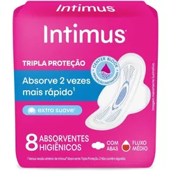 Absorvente Intimus Tripla Proteção Fluxo Médio Extra Suave com Abas 8 Unidades