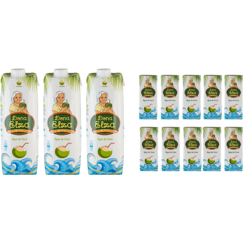 Kit C/ Água De Coco Dona Elza 1L (3 Unds) + Água Coco De Dona Elza 200ml (10 Unds)