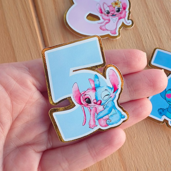 Apliques de Número Temático 5CM 3D Stitch/Angel Personalizado para Festas Aniversário lembrancinha em Oferta na Shopee