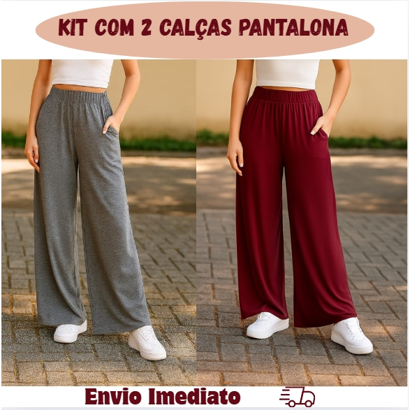 Kit com 2 calças femininas com bolsos laterais em viscolycra elegante e confortável. em Oferta na Shopee