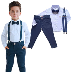 Roupa Conjunto Social Branco Azul-marinho Infantil Masculino